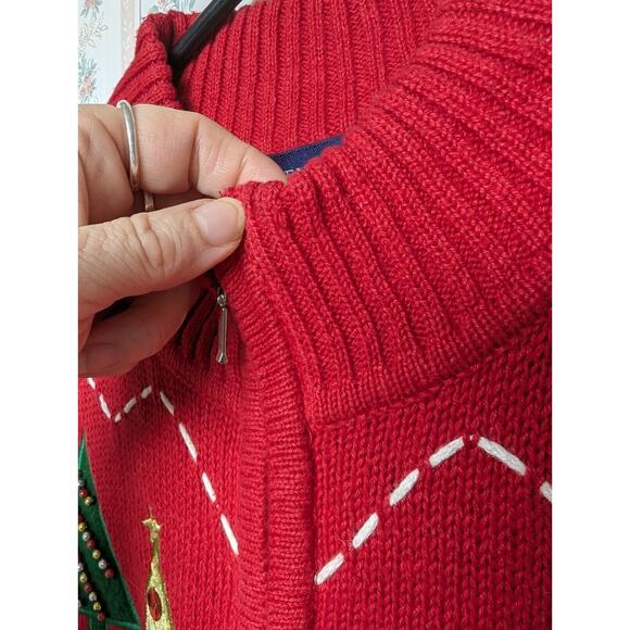 Karen Scott Christmas Tree Sweater Vest WOMENS SMALL red full zip festive ugly - Picture 3 of 9